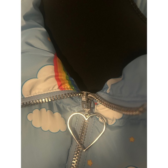 Dolls Kill x Care Bears Puffer Jacket Clouds Rainbow Hearts Blue Size L - Picture 7 of 10